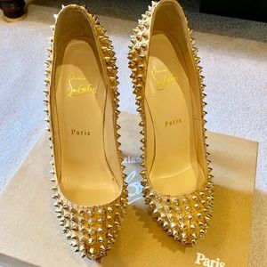 Christian Louboutin studded cork platinum pumps